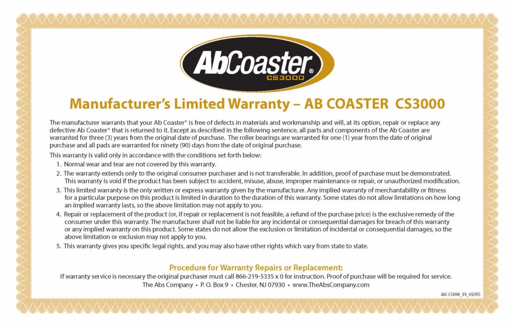 AbCoaster CS3000 Warranty